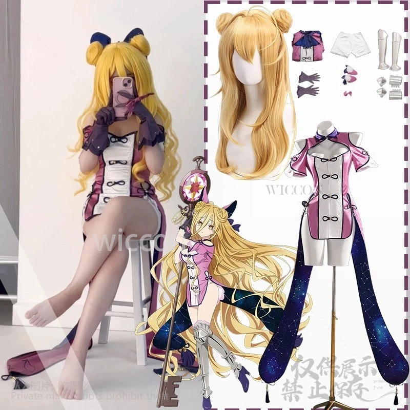 

Anime DATE A LIVE Cosplay Hoshimiya Mukuro Costume Chinese Qipao Sexy Kimono Kawaii Pink Slit Skirt Wigs Jirai Kei Customized