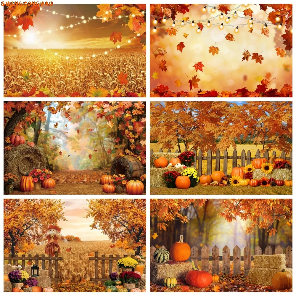 

Autumn Photography Backdrop Rural Wheat Fields Haystack Farm Barn Harvest Pumpkin Thanksgiving Baby Portrait Photo Background