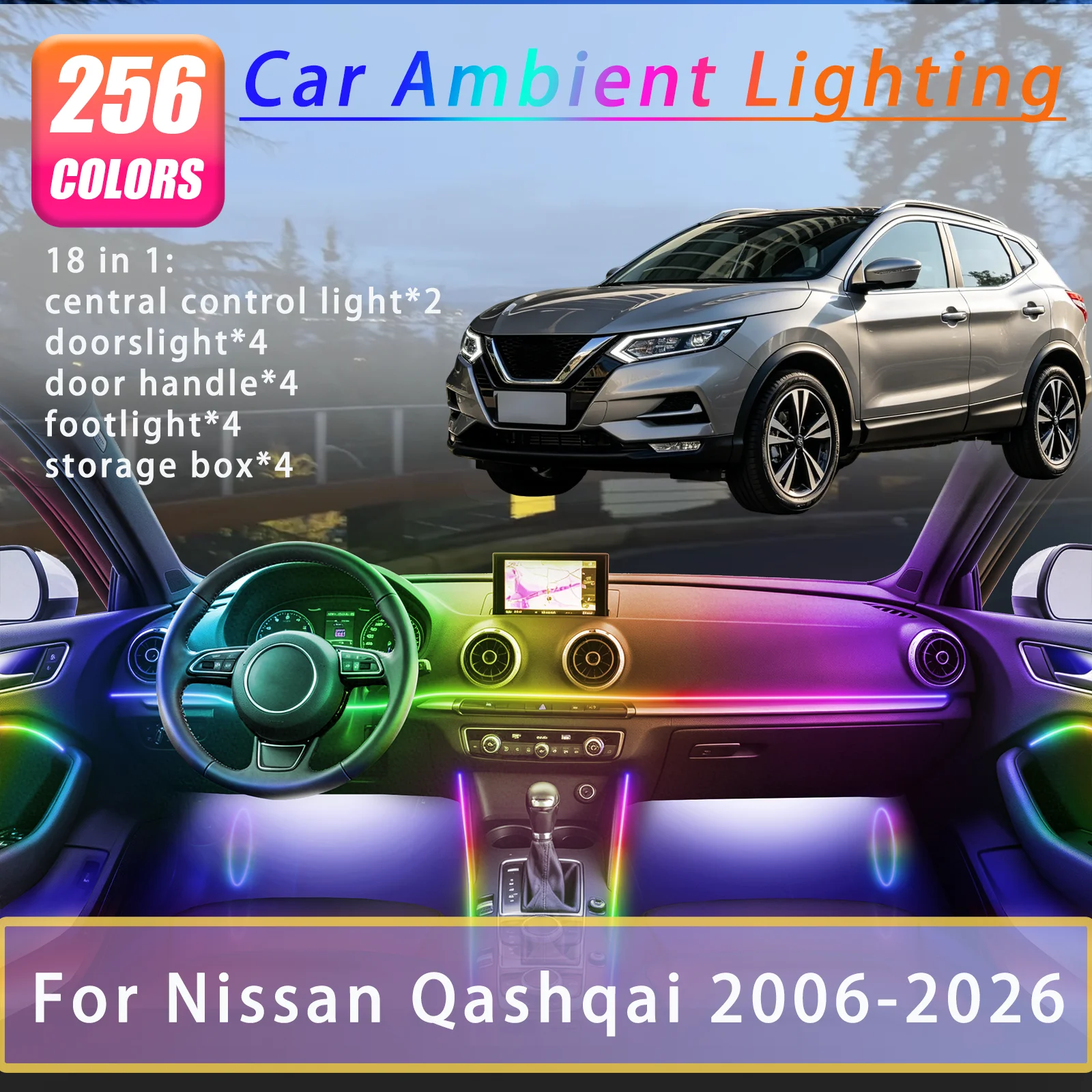 

For Nissan Qashqai J10 J11 J12 Car Interior Ambient Lights Strips Breathing Lighting Kit App Control Auto Decorative Lamp