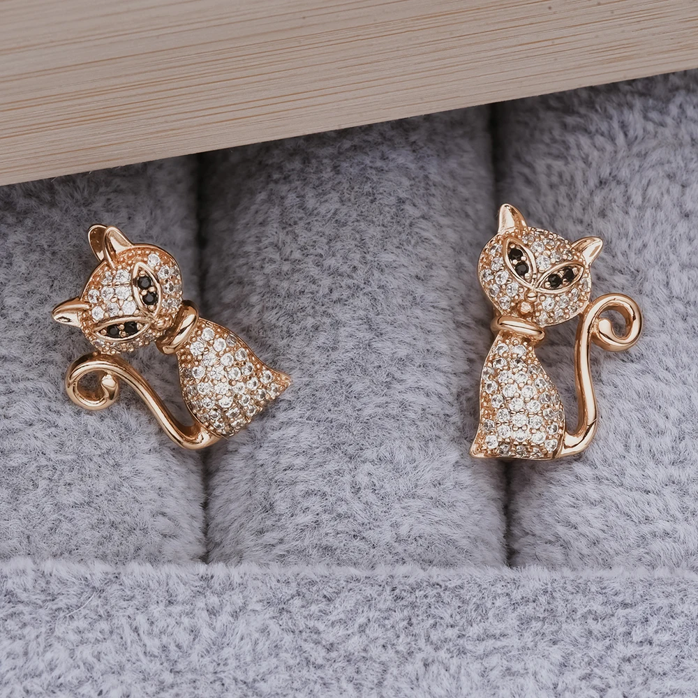 Harong Exquisite Cat Stud Earrings Crystal Encrusted Luxury Rose Gold Color Jewelry Animal Pet Ear Ring for Women image 5