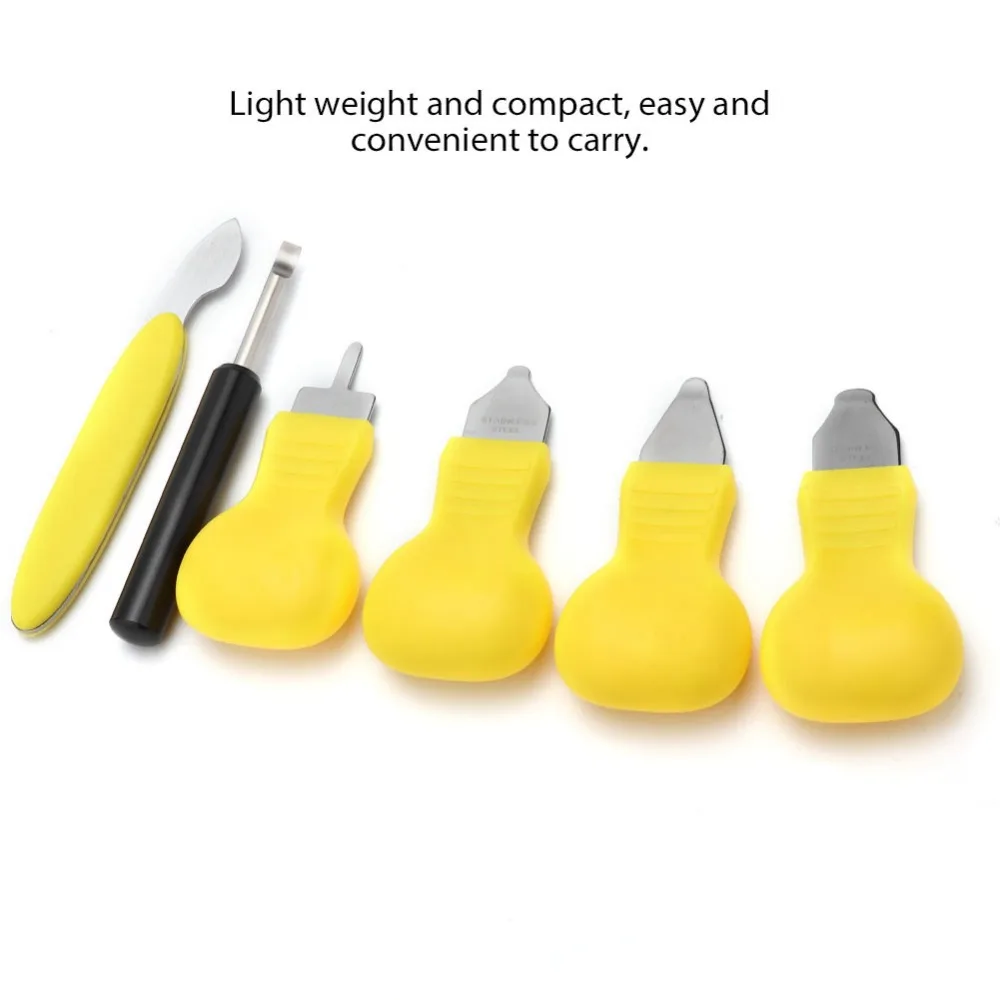 7pcs Comfortable Handle Back Cover Pry Yellow Handle Different Types Case Opener Set Watch Battery Replacement Tool Back Removal