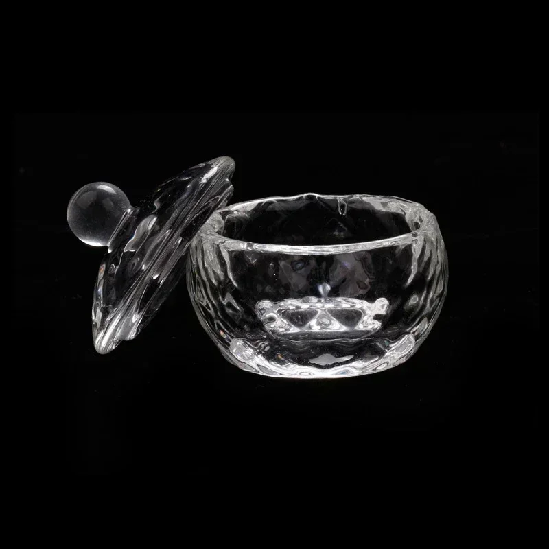 Szklany kryształowy uchwyt na kubek Dappen Miska z pokrywką Akryl do paznokci w płynnym proszku Ośmiokątny kubek do wzmacniania paznokci Alien Crystal