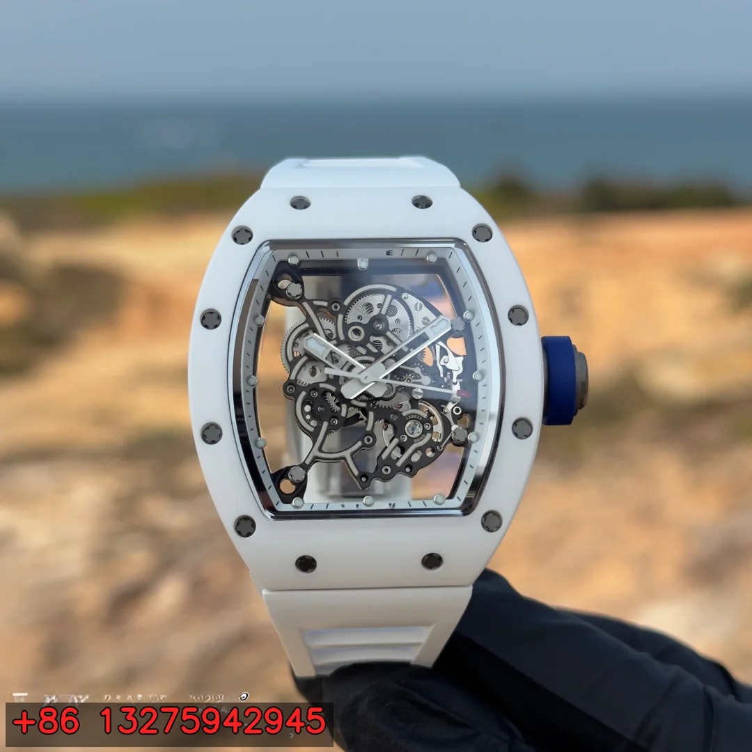 

Men’s Mechanical Hand Wind Skeleton Tonneau Watch Ceramic Crystal Rubber-Style Strap 49.90x42.70mm