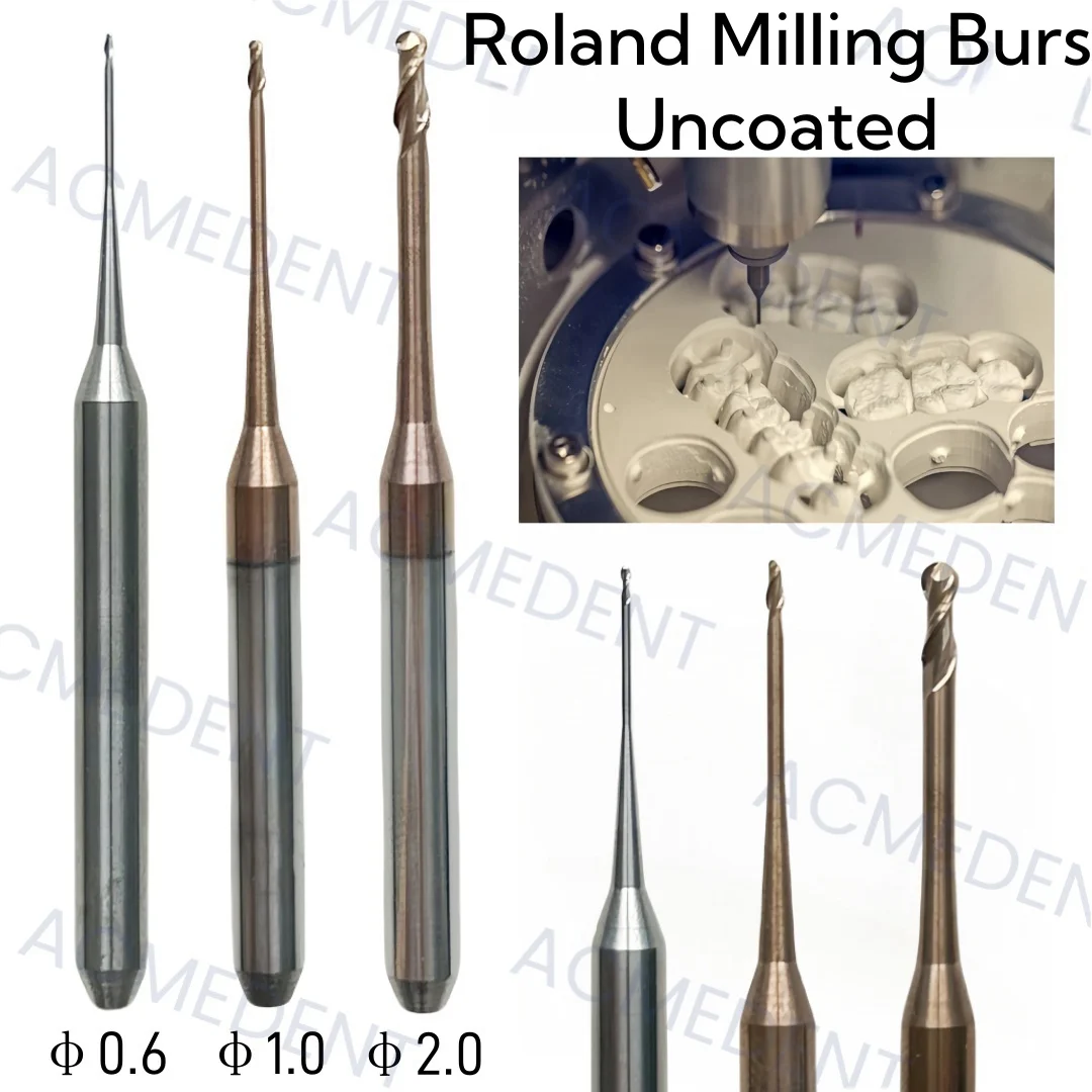 

3Sizes Dental Uncoated Roland Milling Burs CAD CAM Zirconia Cutting Bur Uncoated Dental Lab Cutter PMMA Wax Peek φ0.6/φ1.0/φ2.0