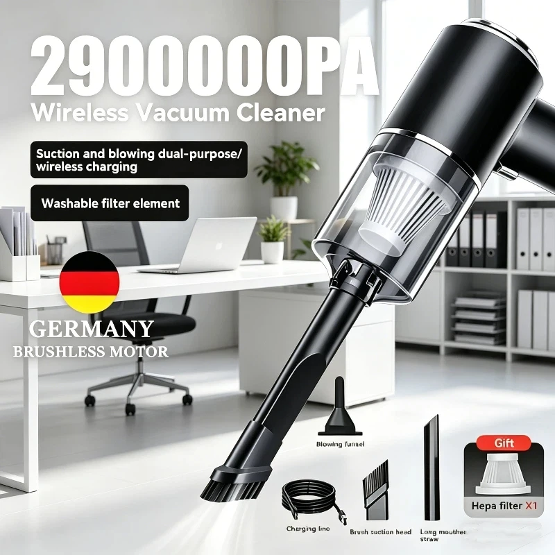 2900000 PA 4 in1 Car Vacuum Cleaner Wireless Handheld Portable Blowing Suction USB Charging Powerful Clean Machine for Car Home