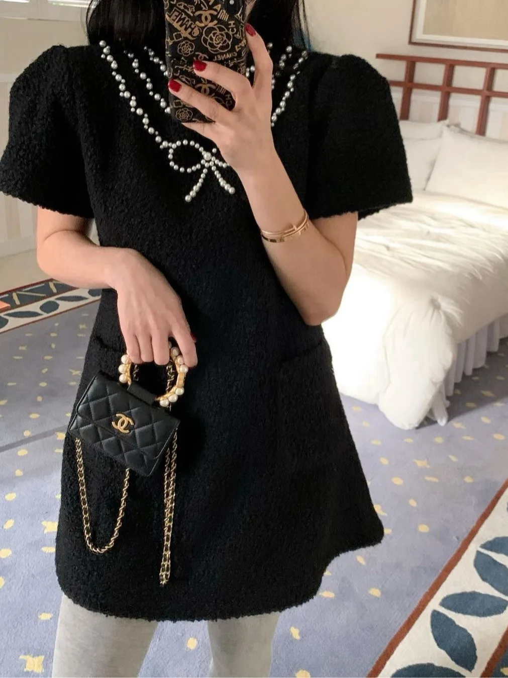 لؤلؤة مزخرفة ort Sve Dr Women's Faion 2024 اسم جديد Lady Small Cro ort تنورة Ele Commute Sle حصيرة أخرى...