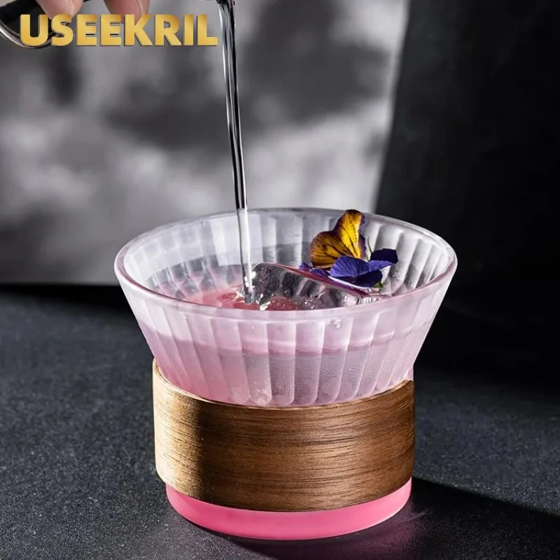 Gestreepte Frosted Cocktail Glazen Beker Verticale Gradiënt Matglas Bekers Gepersonaliseerde Koffie Koud Brouwsel Beker Kleurrijk Whiskyglas