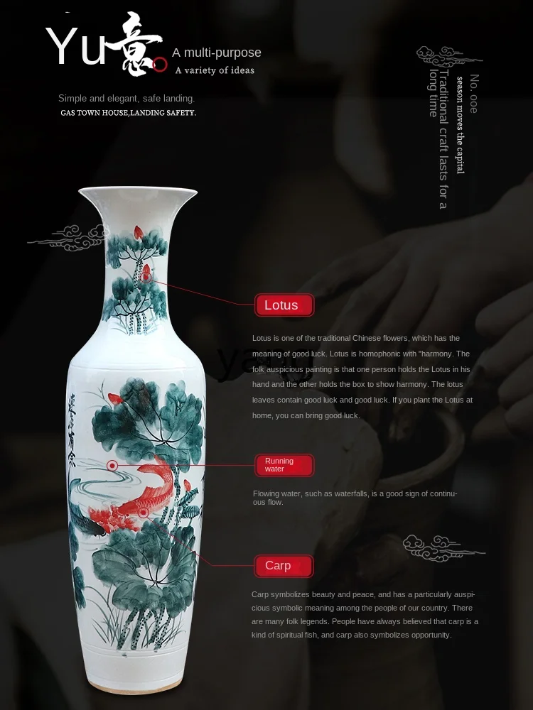 CX Large Vase Hand Painted Blue and White Surplus Year after Year Ceramic Decoration Living Room New House Decorative
