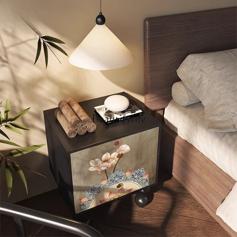 

New Chinese style home bedroom small solid wood bedside table locker