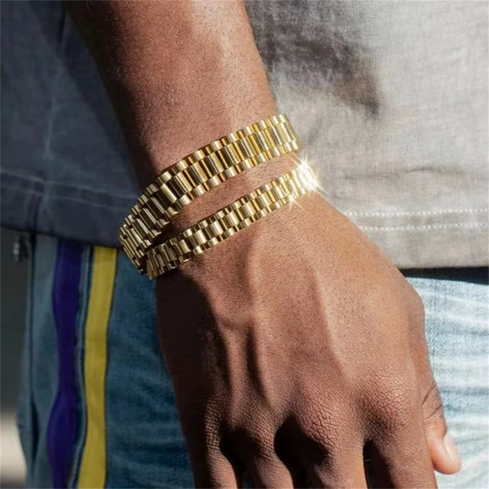 INS Edelstahl-Uhrenarmband 10mm Silberfarben Titanstahl Herrenarmband Hip-Hop Mode Schmuck Accessoires – Detail 3