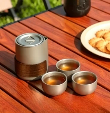 Compact Easy Carry Outdoor Tea Set, Lightweight Titanium Alloy Drinkware for Travel & Hiking