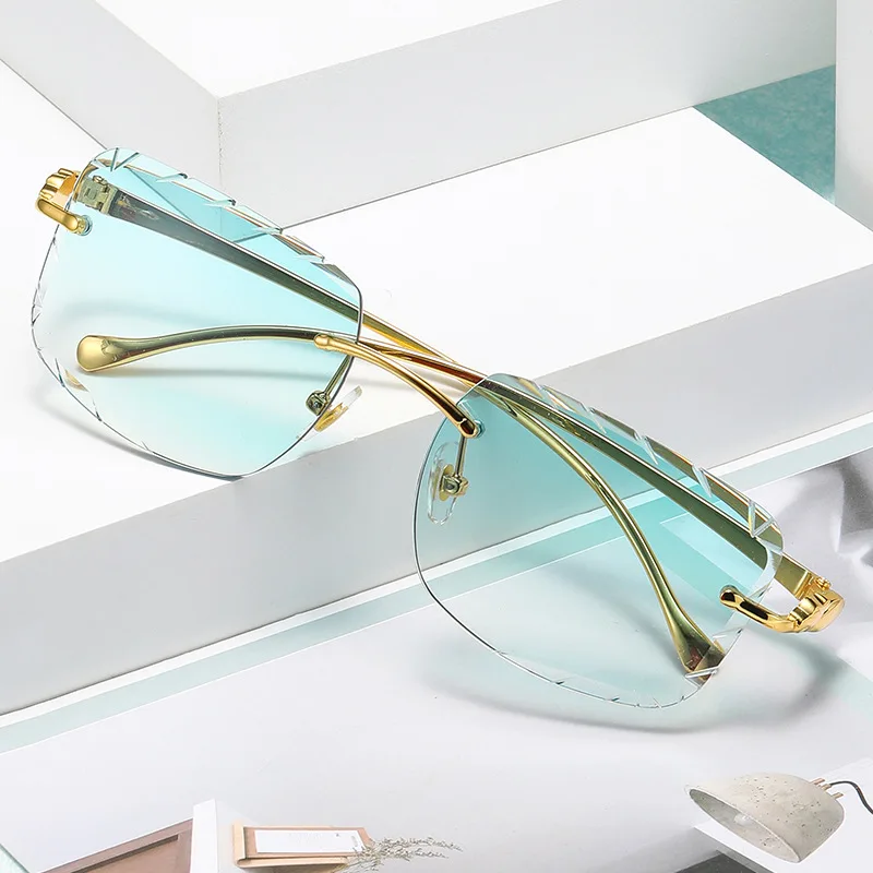 

Rimless Cut Edge Women Sunglasses Rectangle Shape Fashion Trendy Designer Sun Glasses Driving Fishing Sunglasses Man