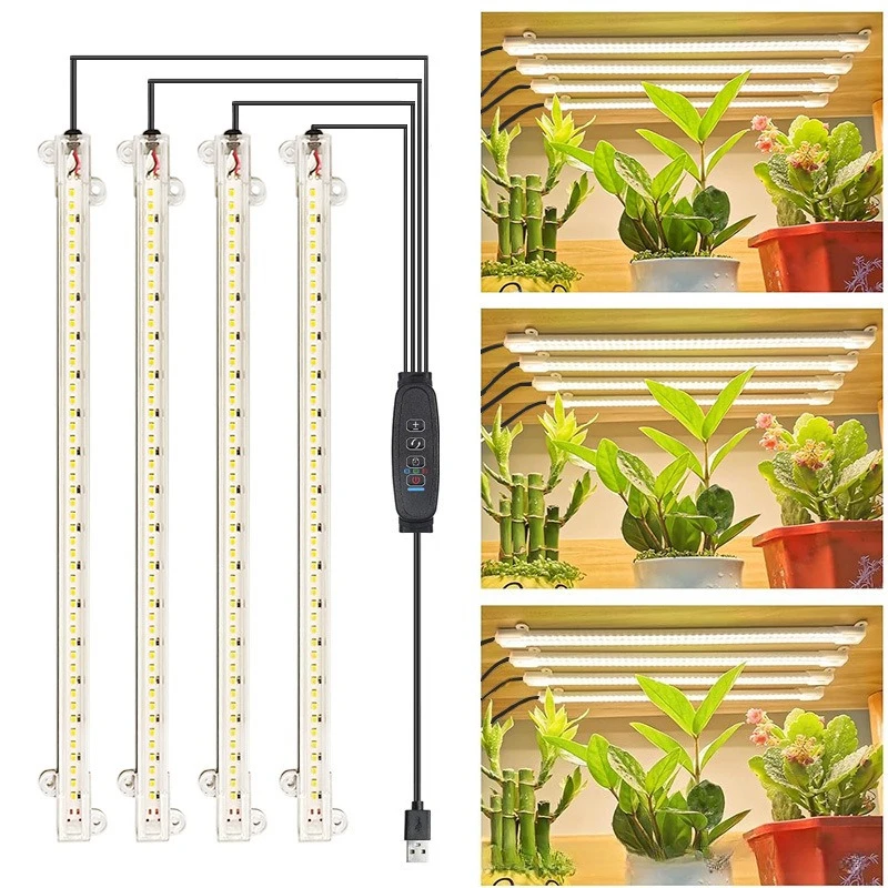 Full Spectrum Simulated Sunlight LED Plant Light Bar, USB Timing Dimmable Supplement Grow Light for Houseplants