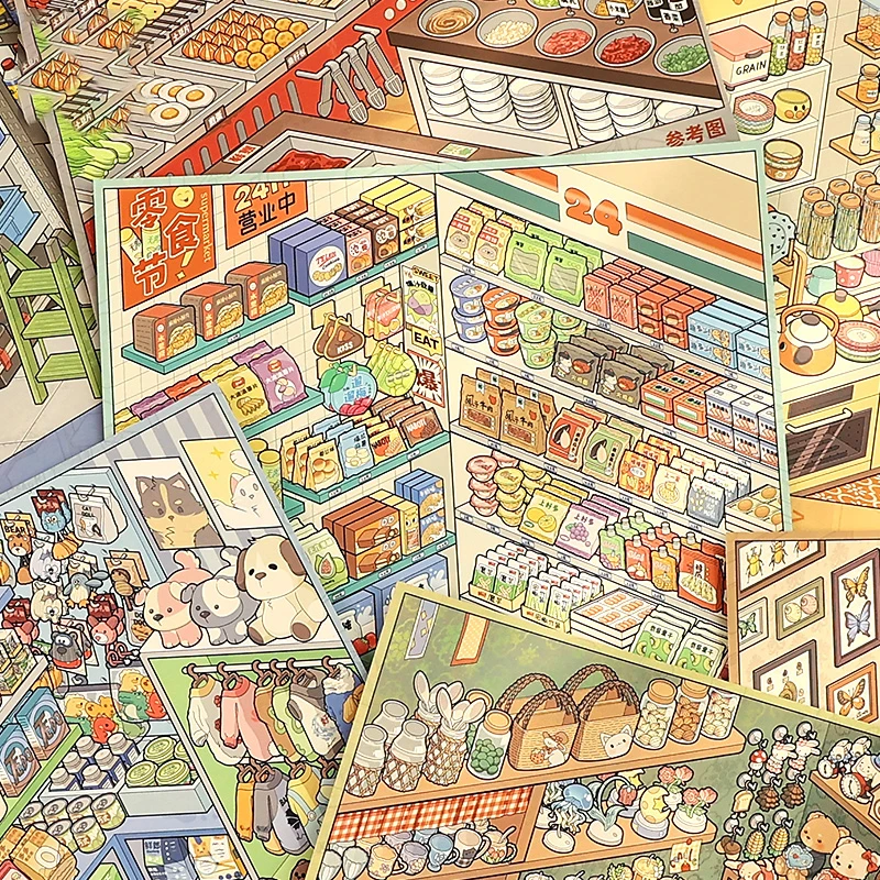 Mr.Paper 33-teiliges Miniatur-Szenen-Aufkleberbuch 3D-Haus-Landschafts-Sticker DIY-Bastelset für Journal Scrapbook Collage – Detail 6