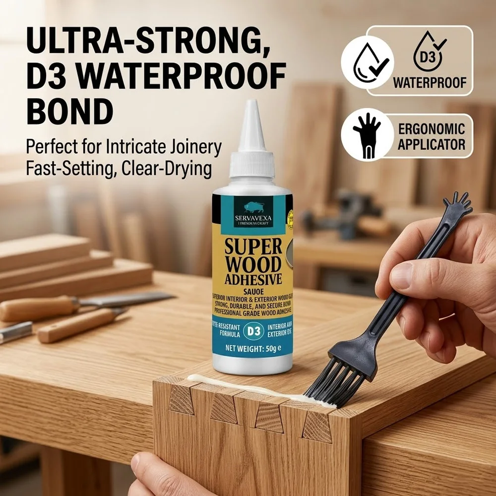SERVAVEXA 50g D3 Wood Glue - Professional Strong Wood Adhesive for Interior/Exterior Woodworking, DIY Crafts, & Home Repairing