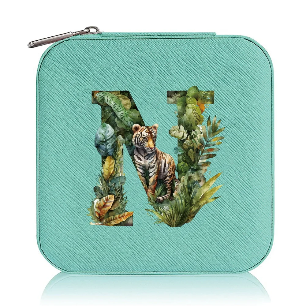 New Mini Jewelry Box Portable Jungle Tiger Letter Printing Pattern Travel Jewels Storage Boxes Necklace and Earring Display