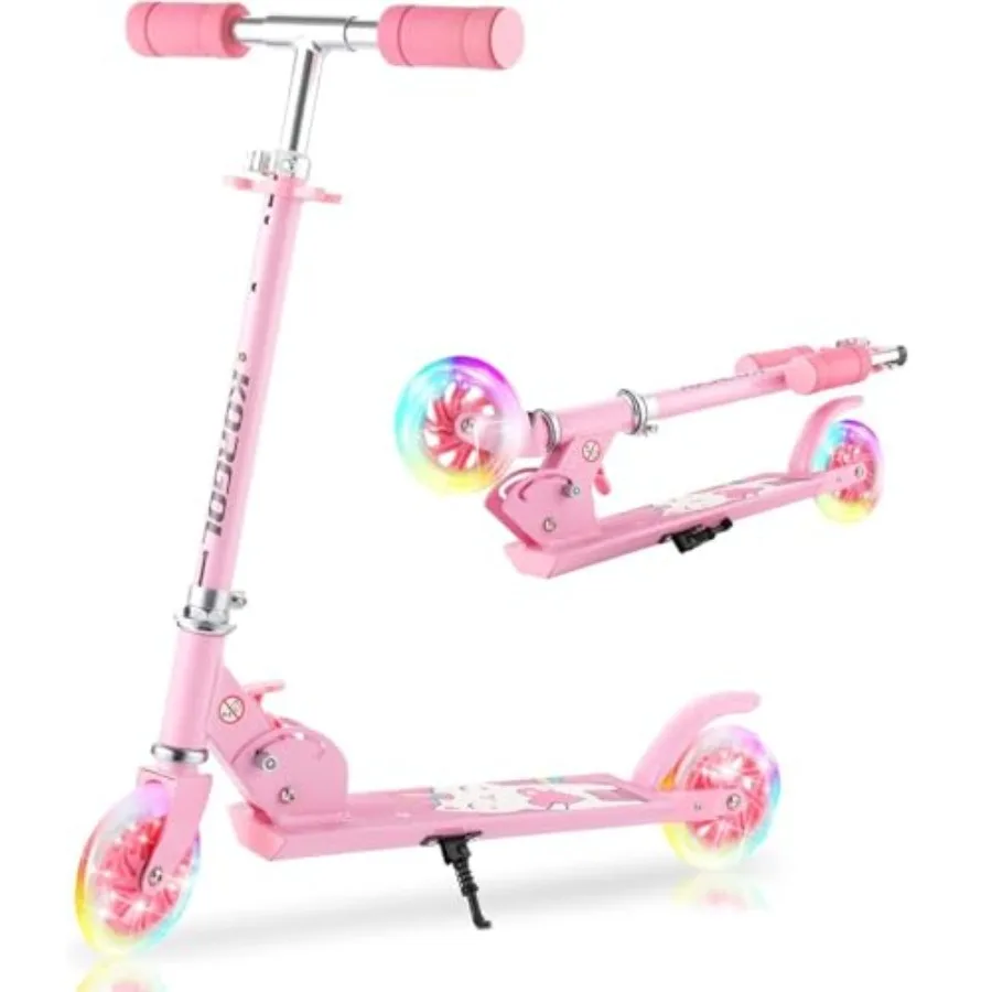 

Самокат для детей от 3 до 12 лет со светящимися колесами, 3-уровневой регулируемой ручкой, легкий, складной, двухколесный, розовый, для девочек