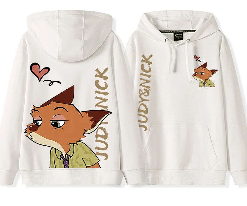 Different Couples Bunny Judy Hopps Fox Nick Wilde Hooded Pullover Sweater Jacket Casual Cartoon Pattern Loose Comfortable