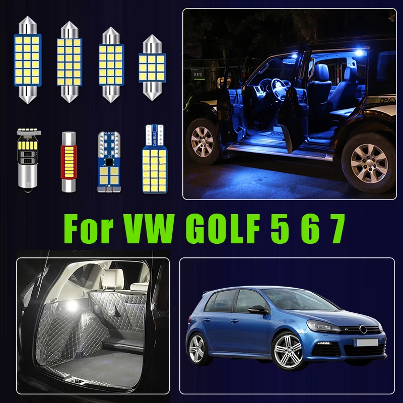 

For Volkswagen VW GOLF 5 6 7 MK5 MK6 MK7 12pcs Car LED Bulbs Interior Reading Lamp Vanity Mirror Trunk Light Accessories ﻿
