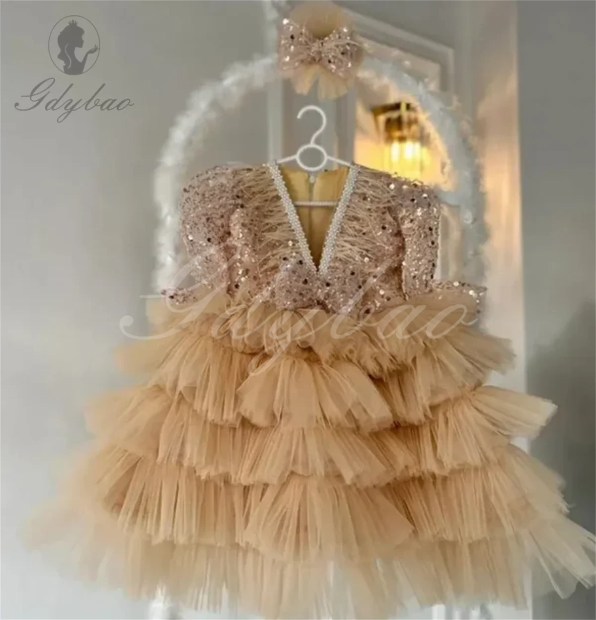 Paillettes a maniche lunghe abiti da ragazza di fiori da sposa paillettes fiocco vestito da Poncho per ragazze sorelle bambino alla moda