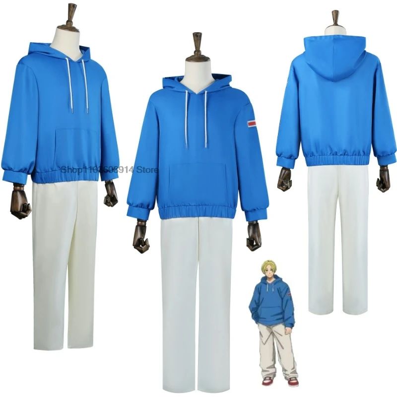 Anime Shin Asakura Cosplay Kostuum Pruik Anime Sakamoto Dagen Blauw Sweatshirt Broek Haar Halloween Con Party Vrouwen Mannen Uniformen