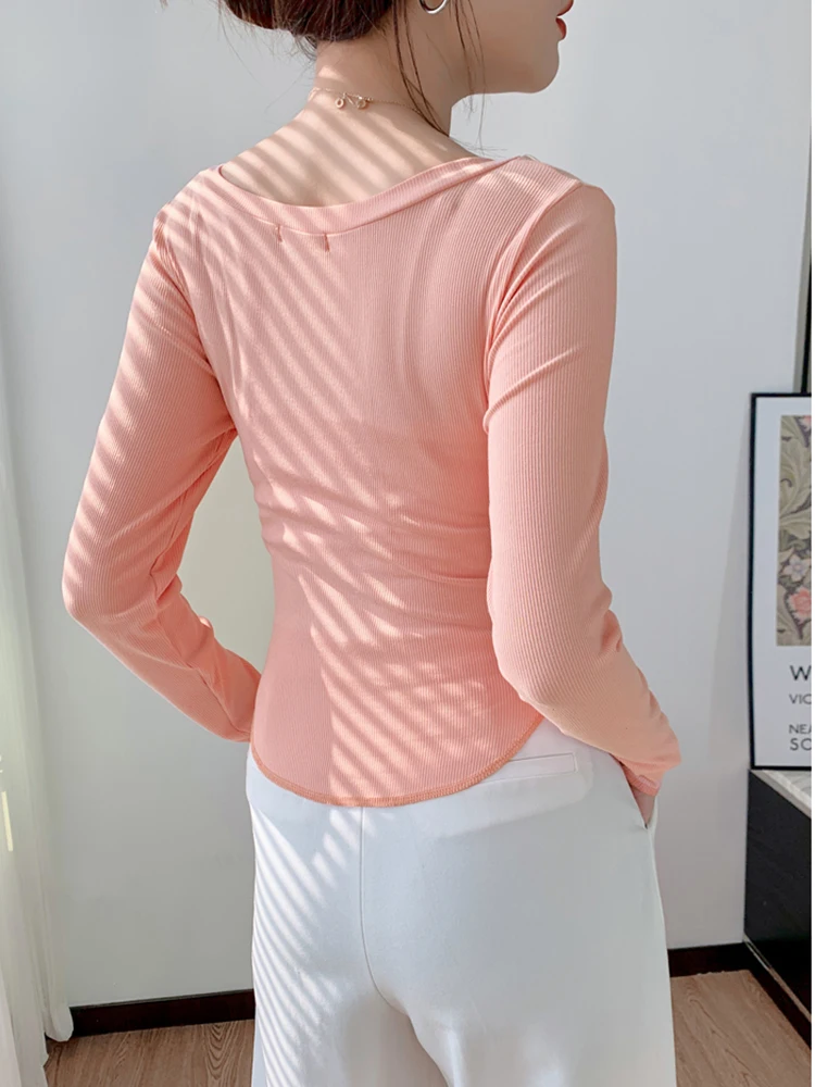 

Sexy Short T Shirts Fashion o Neck Y2k White Casual Long Sleeve Crop Top Beading Ladies Forefair 2022 Spring Autumn Women