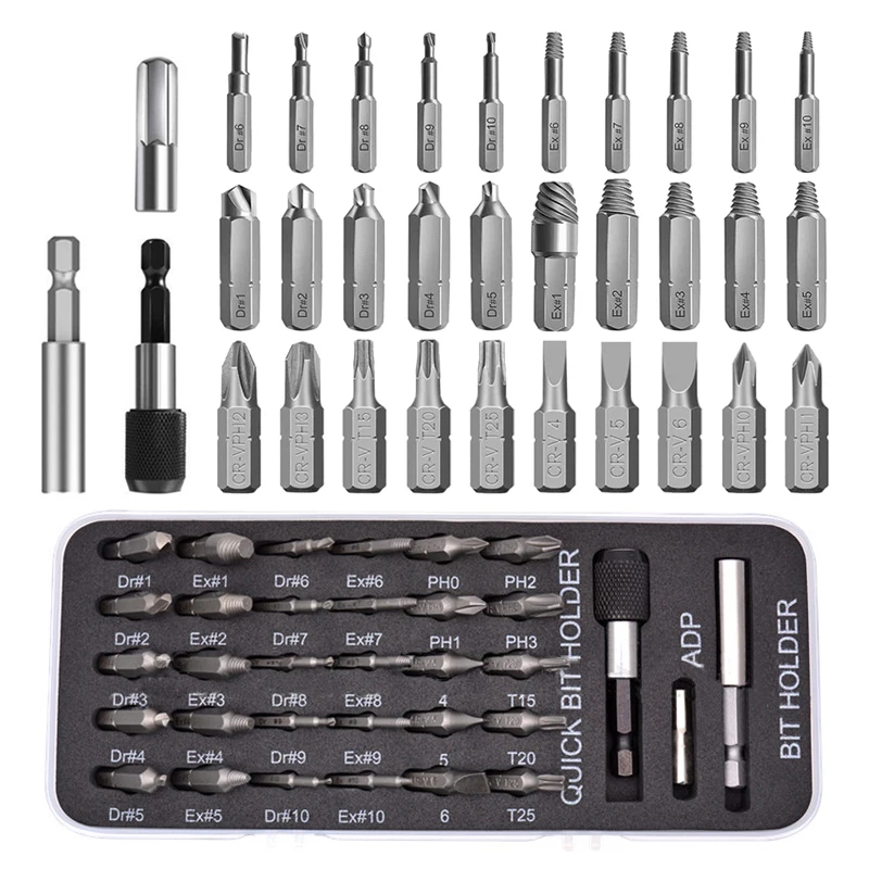 Danificado Stripped Screw Extractor Kit Removedor Desmontar Parafuso Quebrado com Extensão Magnética Bit Holder e Soquete Adaptador