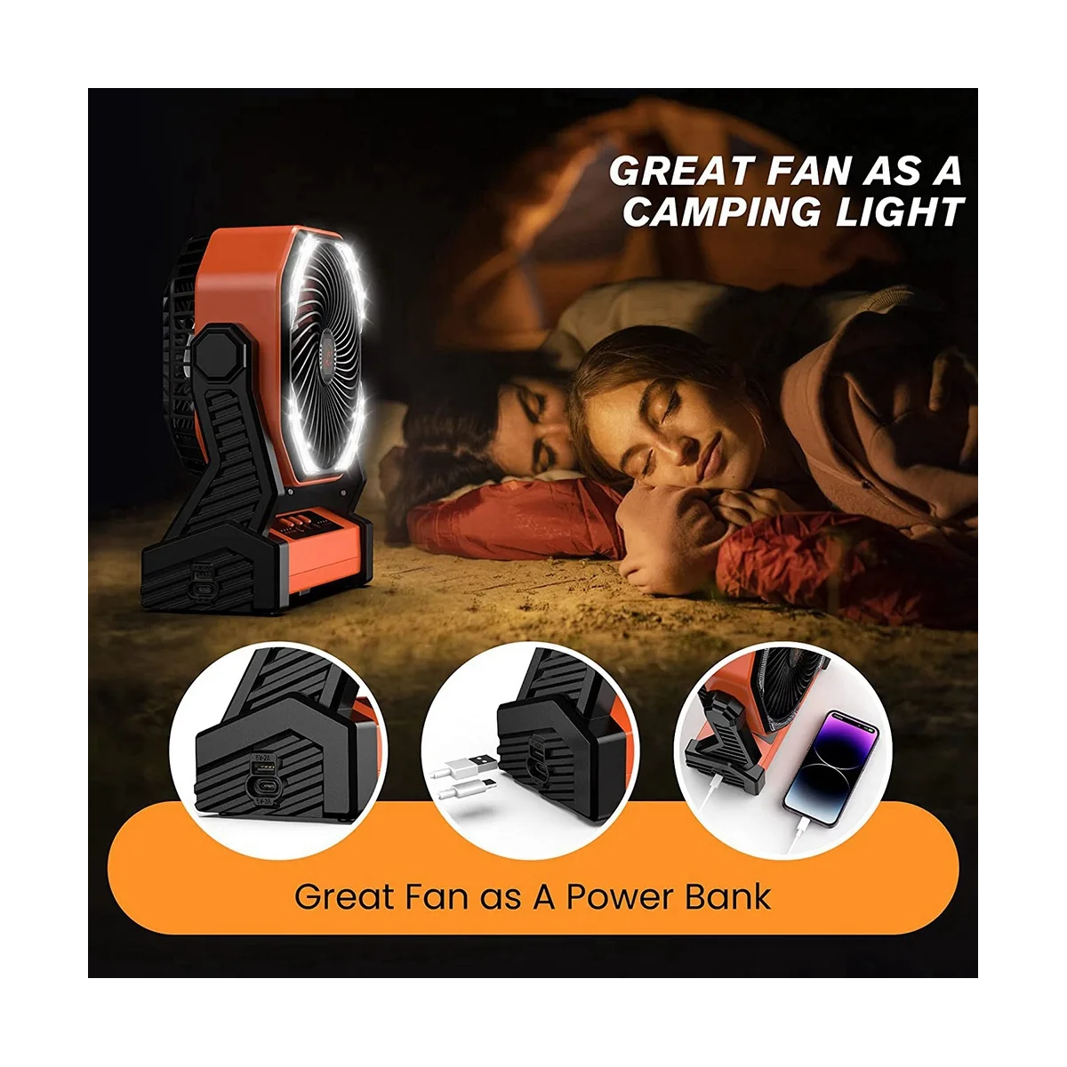 Portable Fan for Travel, 20000MAh Rechargeable Battery Powered Fan, High-Velocity Camping Fan