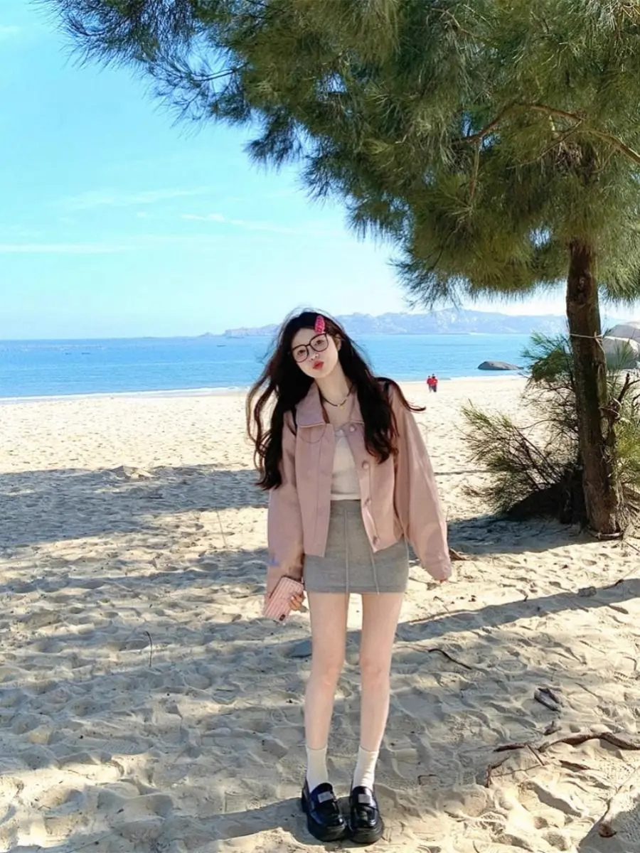 

Женские пальто, куртки в корейском стиле, милая модная верхняя одежда, пуговицы с передним карманом, простые базовые женские куртки с длинным рукавом, осень-зима