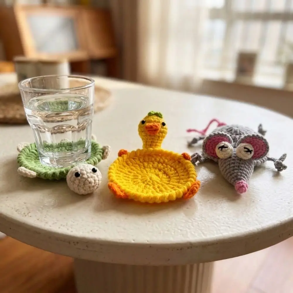 Funny Crochet Turtle Coaster Hand Woven Heat Resistant Knitted Cup Mat Novelty Relieve Stress Water Cup Mat Restaurant Table