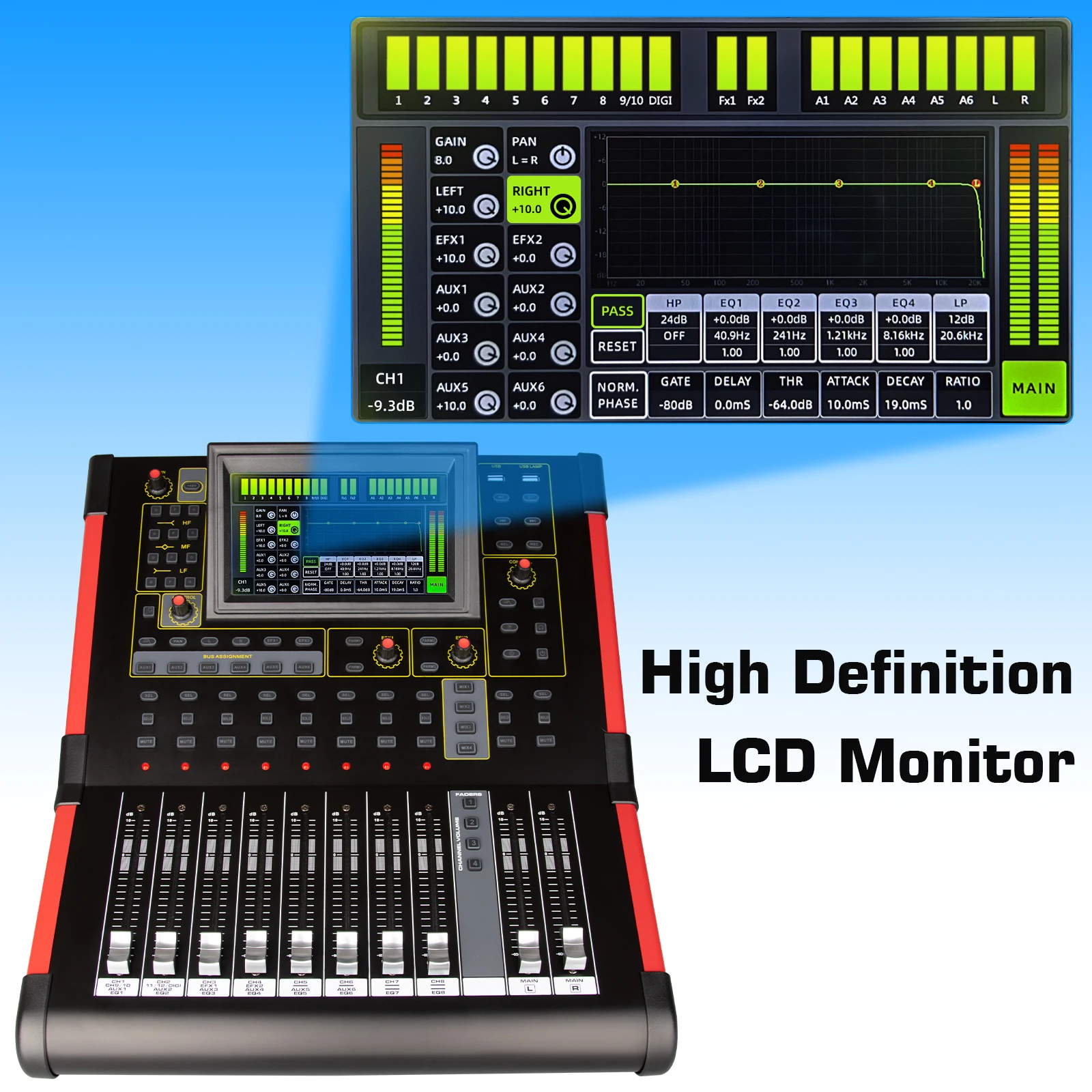 Consola mezcladora profesional MD12, Mezclador de Audio Digital de 12 canales para estudio/rendimientos en vivo/encendido