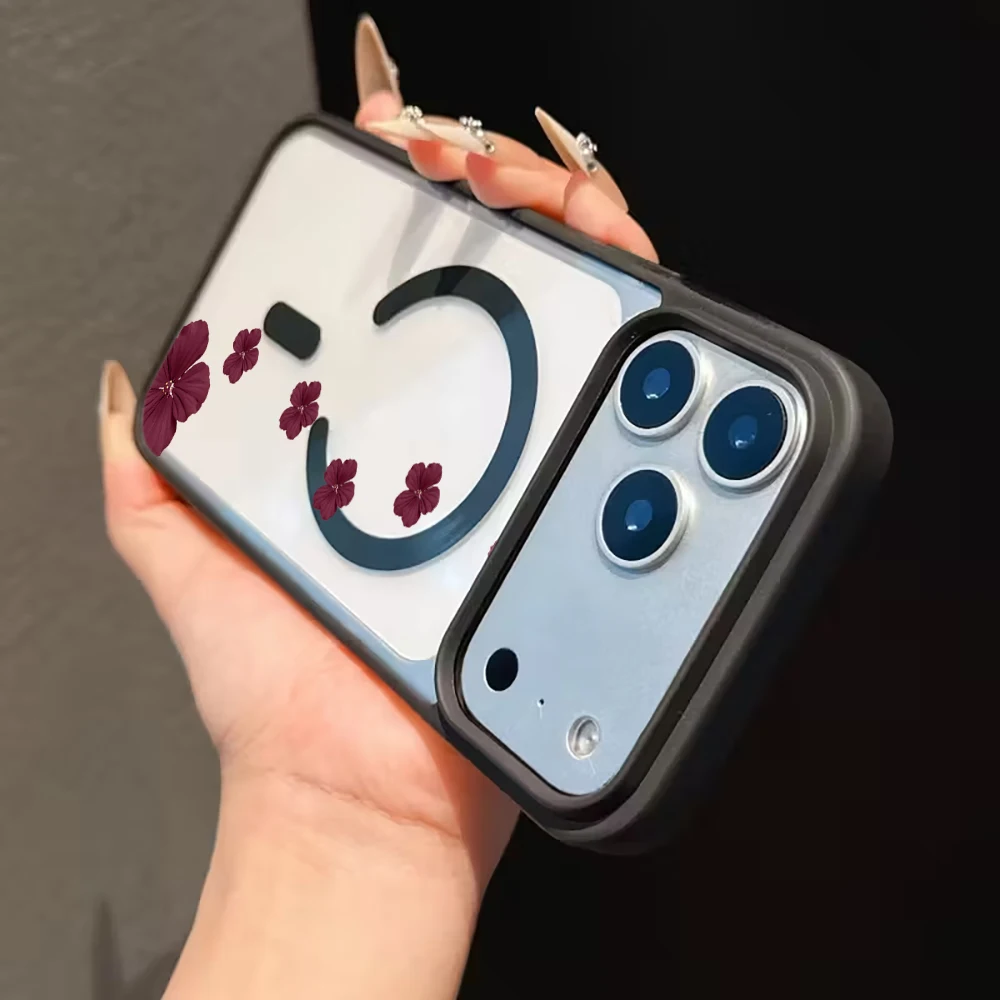 Vintage-Blumen Transparente Hülle für Magsafe iPhone 15 16 13 Pro Max 17 14 11 13 12 Pro Max Plus Hülle Magnetisches Kabelloses Laden Coque – Detail 11
