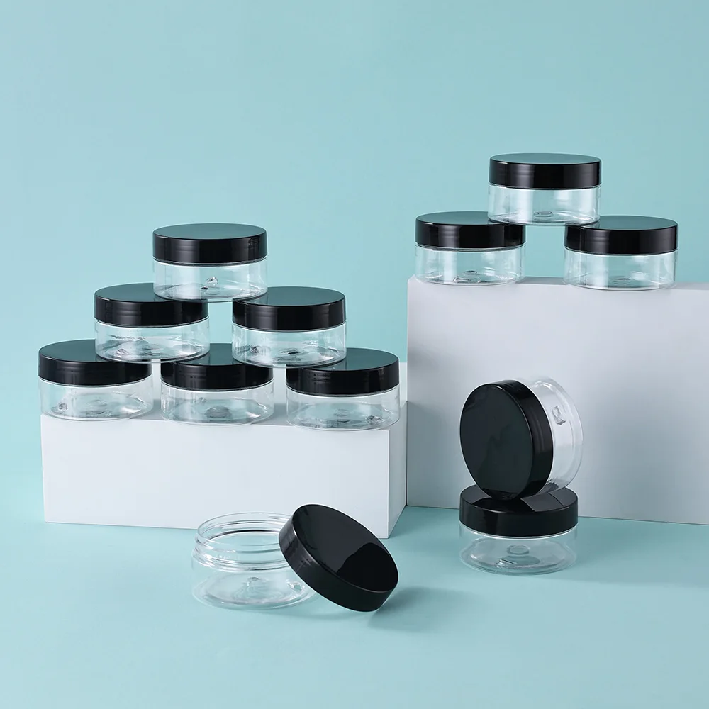 12 szt. 80ml Czarne Wieczka Przezroczyste PET Puste Słoiczki Kosmetyczne - Szczelne Pojemniki Wielokrotnego Użytku do Kremu do Twarzy, Serum pod Oczy