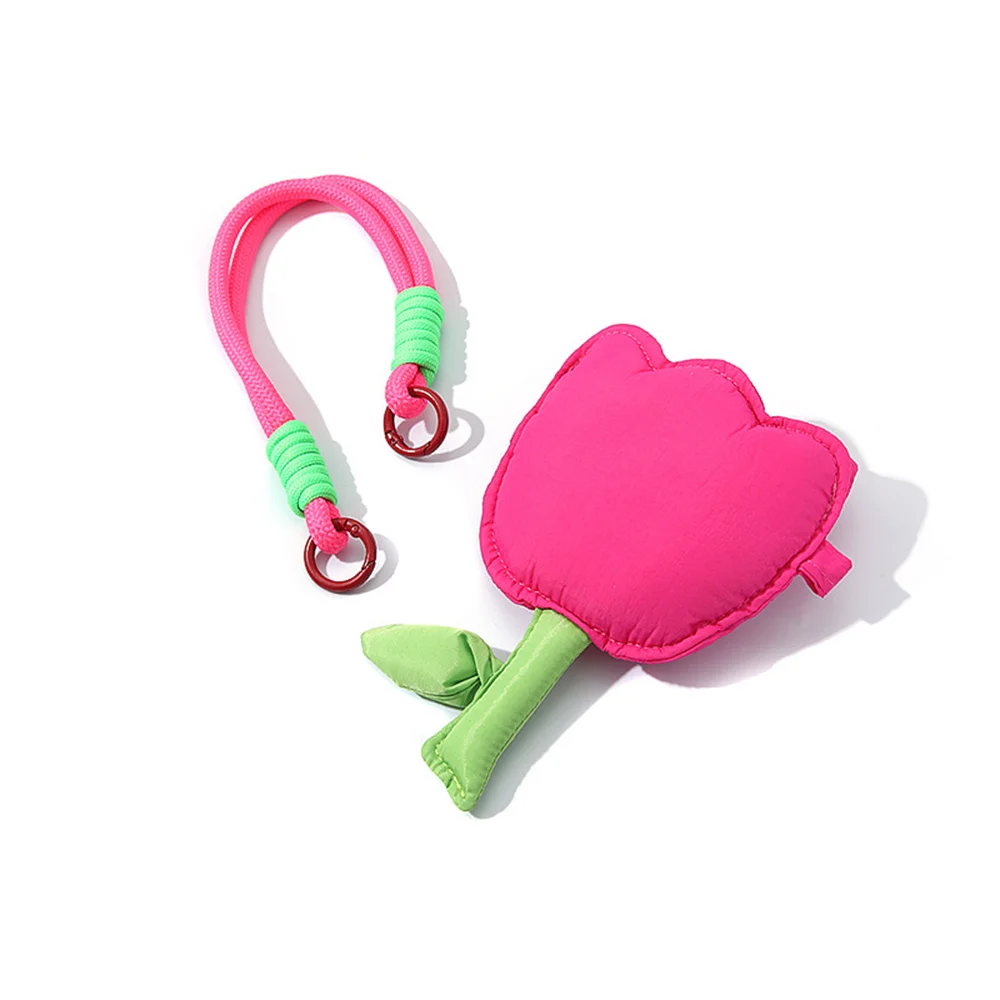 محفظة نقود معدنية على شكل زهرة التوليب، حقيبة سماعة رأس من القماش الناعم، حقيبة تخزين أحمر الشفاه للنساء مع حقيبة يد بسلسلة مفاتيح معصمه