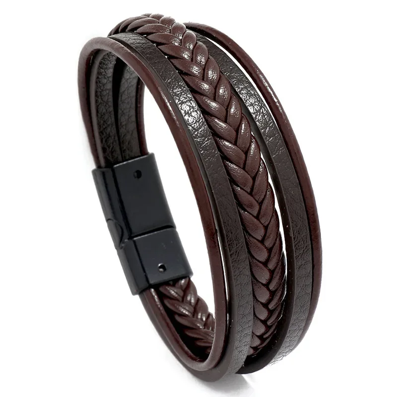 Charmsmic Vintage Handmade Braided Leather Bracelets For Mens Women Black Brown Color Magnetic Clasp Multilayer Wax Rope Jewelry