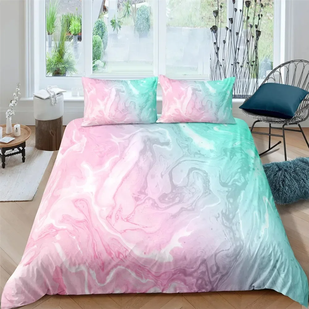 

Colorful Marble Tie Dye Watercolor Pastel Abstract Girly Comfortable Duvet Quilt Cover Pillowcase Bedding Set Children Bedroom