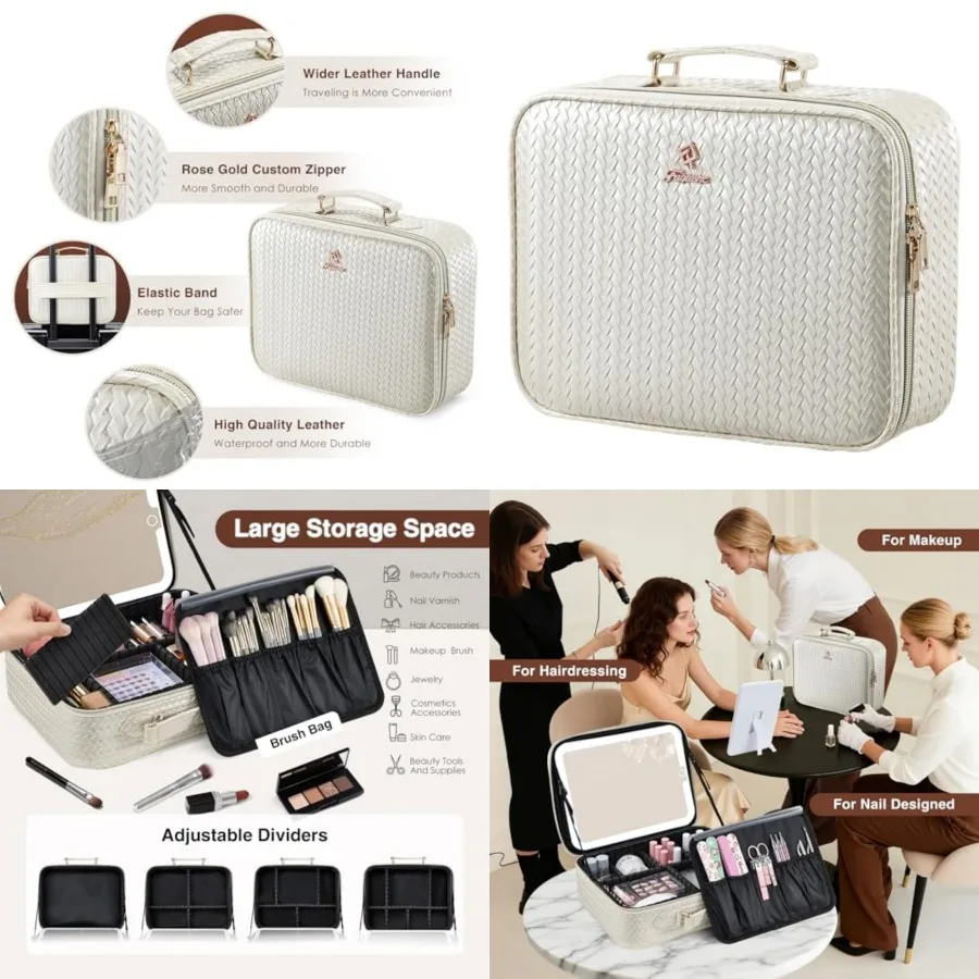 

Makeup Bag with LED Lighted Mirror IN Travel Makeup Bag Adjustable Brightness in 3 Colors Cosmetic Organizer Artist Storage Bag