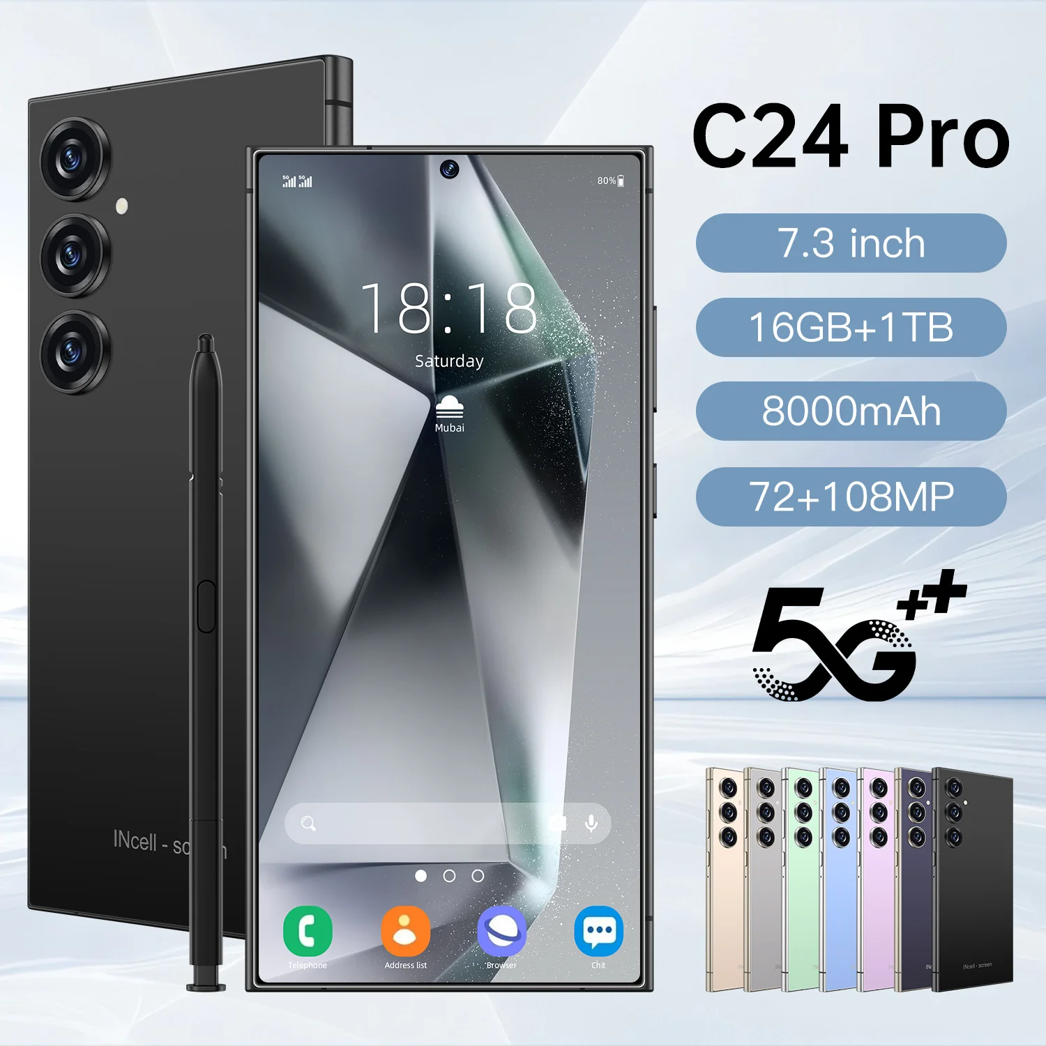 

2025 Original C24pro Smartphone 5G 7.3 inch HD Screen 8000mAh Snapdragon 8 Gen 3 Camera 108MP Android 14.0 Unlocked celulares