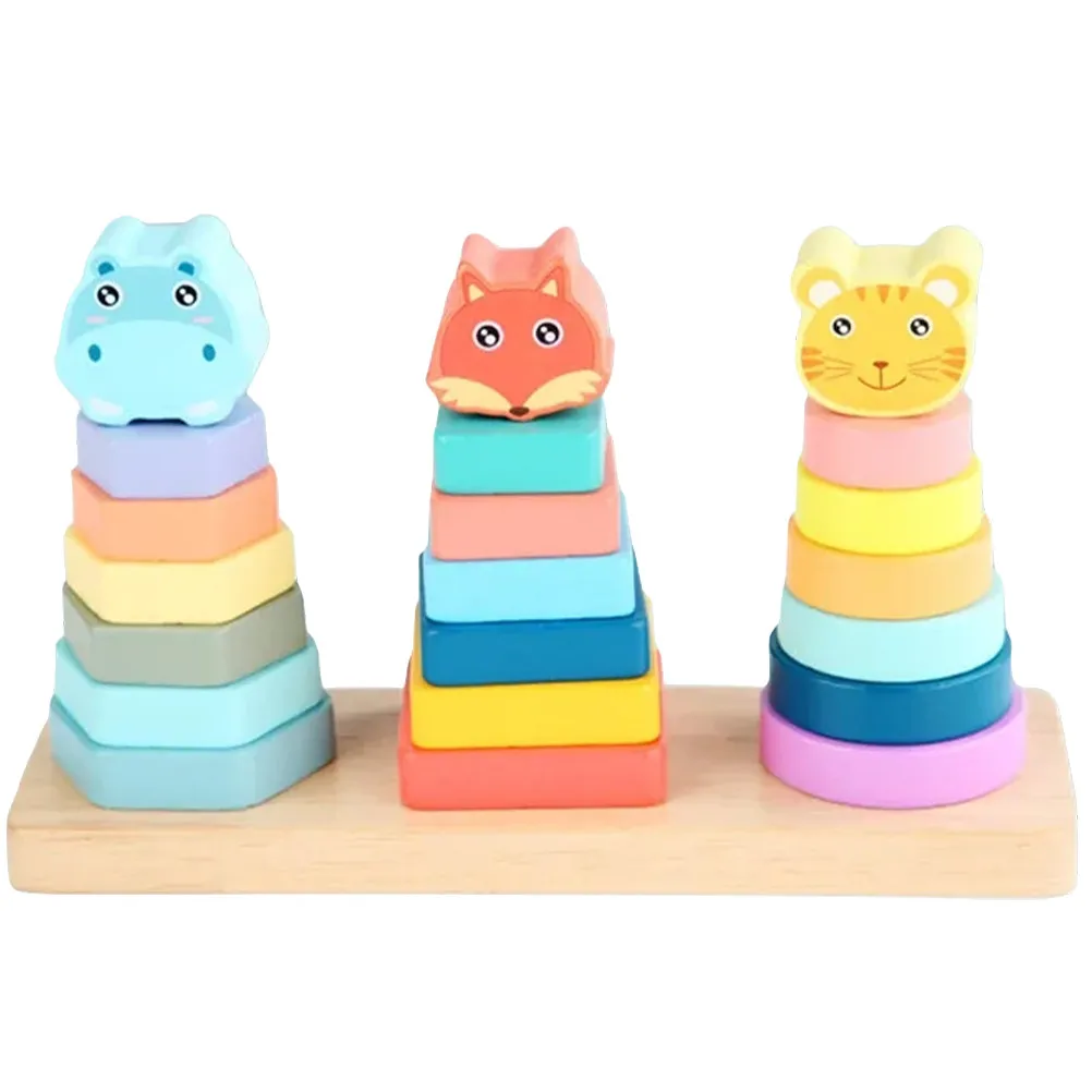 

1Set Geometric Wooden Stacking Rings Colorful Educational Game for Toddlers Improve Hand Eye Coordination and Spatial Thinking