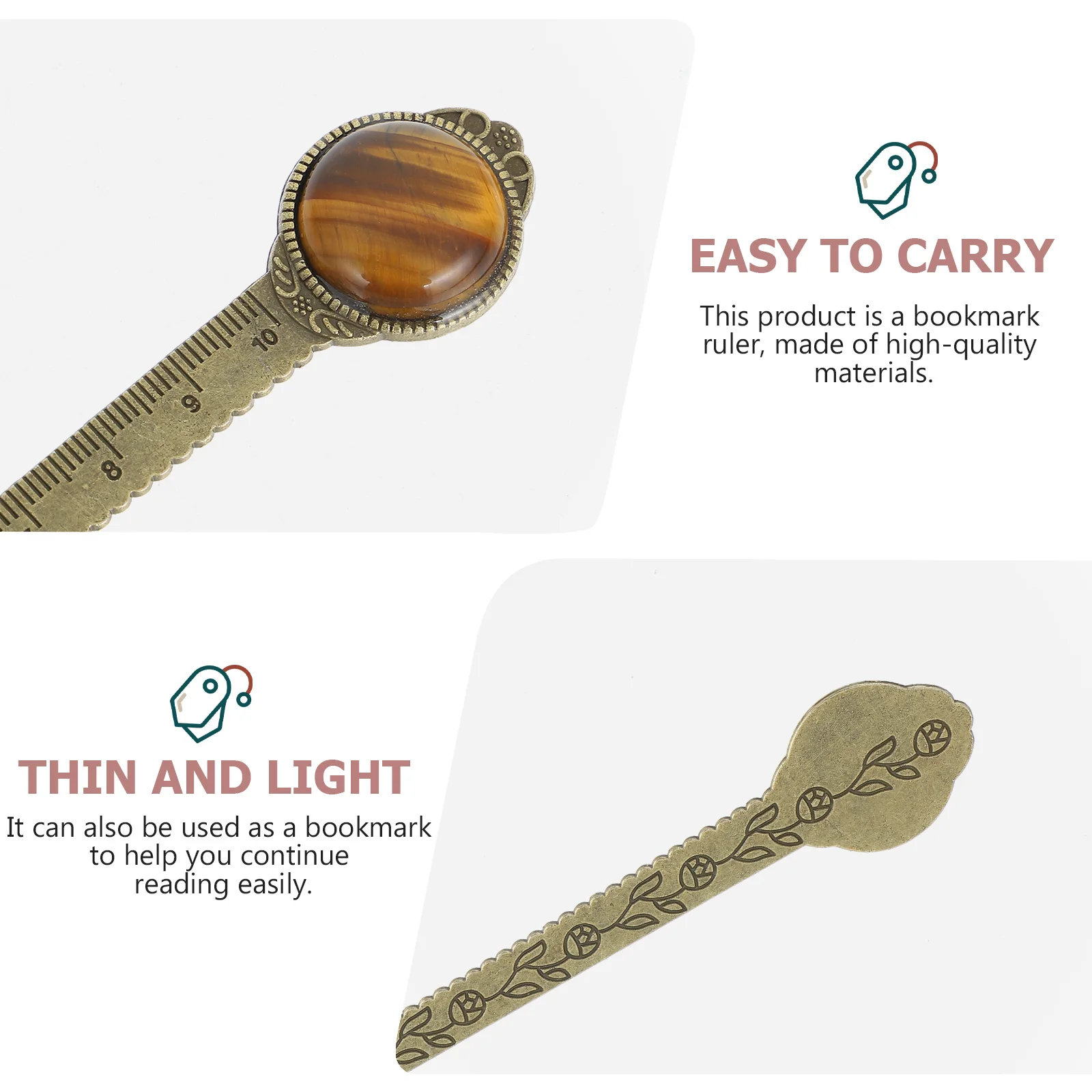 

Semi-Precious Stone Bookmark Creative Alloy Ruler Reading Tool For Students School Office Home Stationery Gift