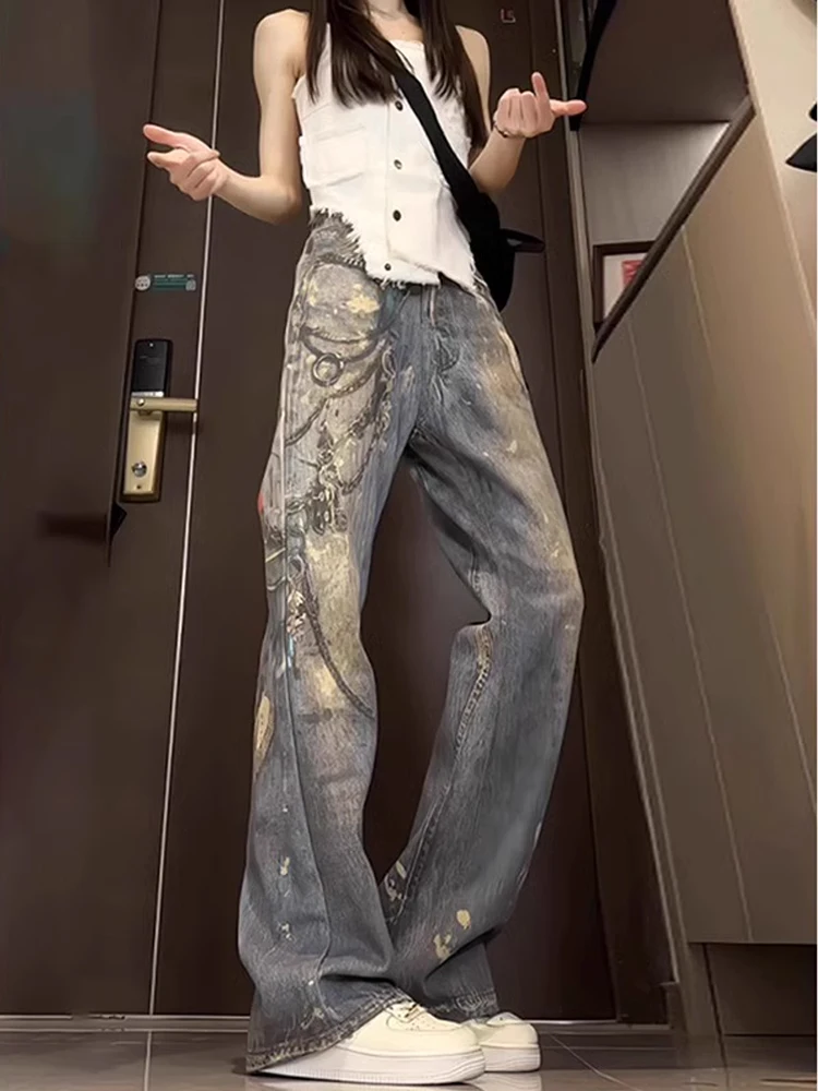 

Retro American Mud Dyeing Straight Leg Jeans Men's Spring New Faion High Waist Slimming Wide Leg Floor-Length Pants