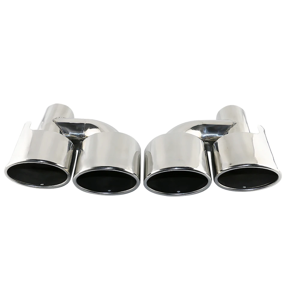 Car Exhaust pipe Slant Rolled Edge Inter 63mm Dual Outlet Auto Exhaust Tip Stainless steel Silver Black Muffler Tail Pipe