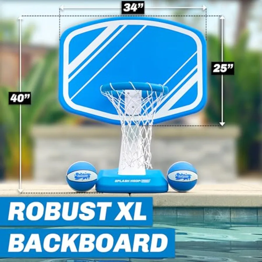 Poolside Water Basketball Hoop with 2 Balls and Pump for Swimming Pool Durable Vinyl Construction in Blue or Red Fun Portable D