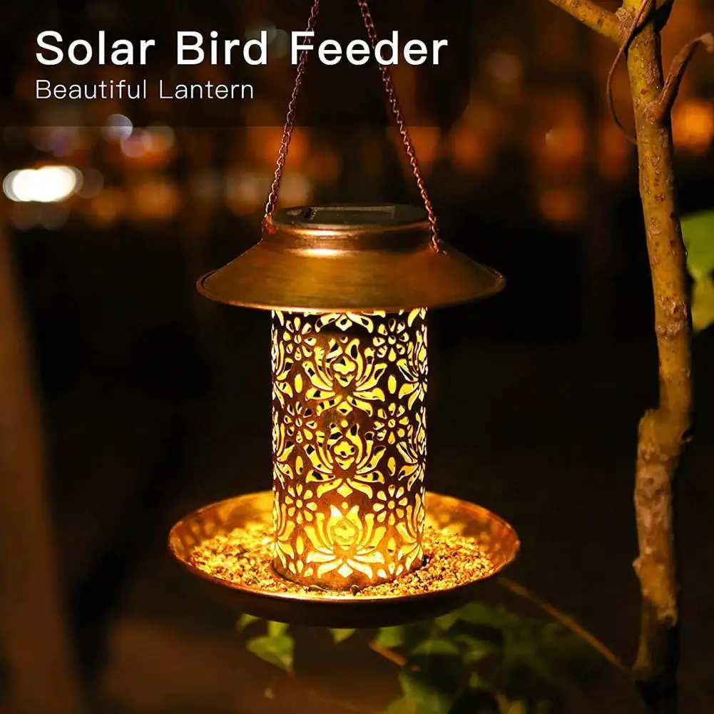 Polished Surface Bird Feeder Metal Solar Bird Feeder Lantern for Outdoor Hanging Rust-resistant Wild Bird for Lovers for Garden