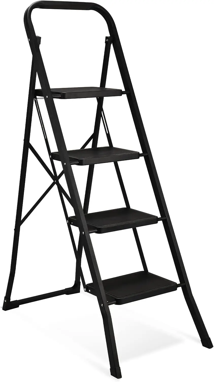 Anti-Slip Pedal, Lightweight 4 Step Ladder with Handrails, 330 lbs Capacity Perfect for Kitchen & Household, Black