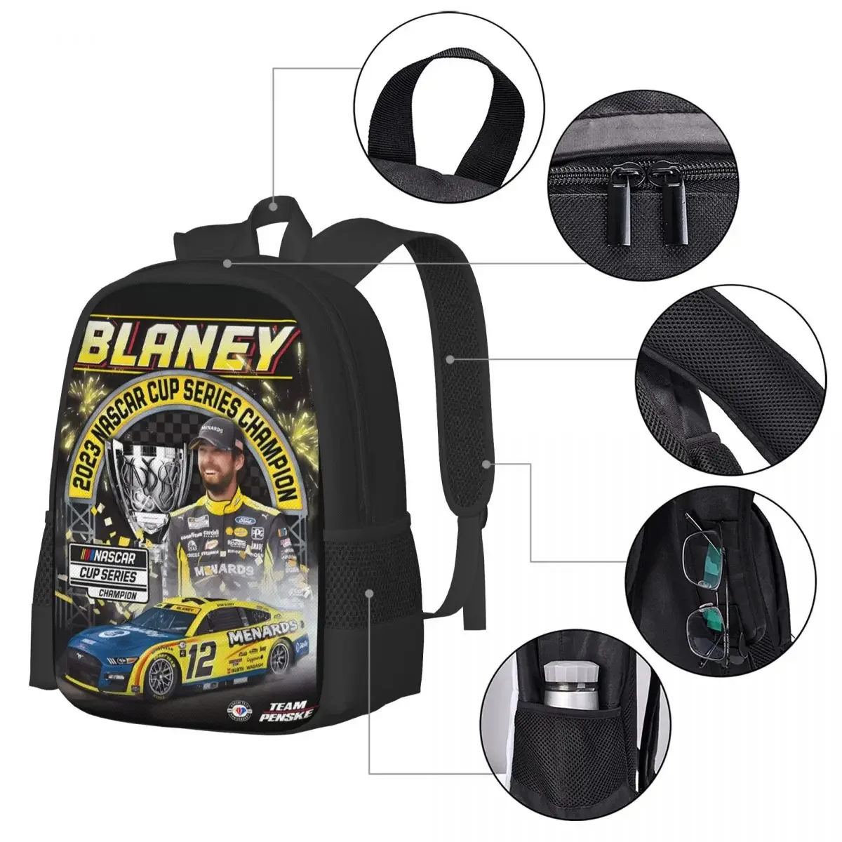 Ryan Blaney 12 Champion Travel Laptop Backpack, Business College School Computer Bag Gift for Men & Women