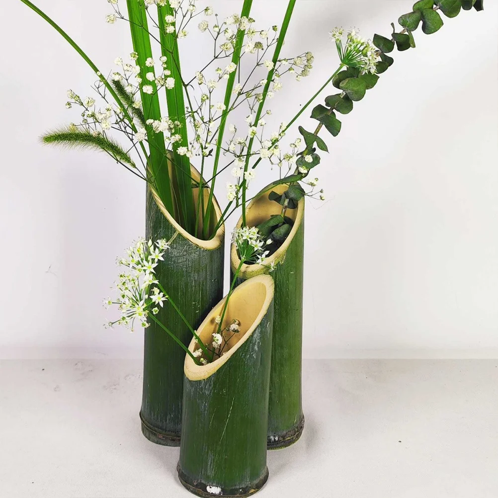 

3pcs Bamboo Flower Vase Artistic Minimalist Plant Container For Small Flowers Garden Decor Desktop Bonsai Planter Pot Bamboo