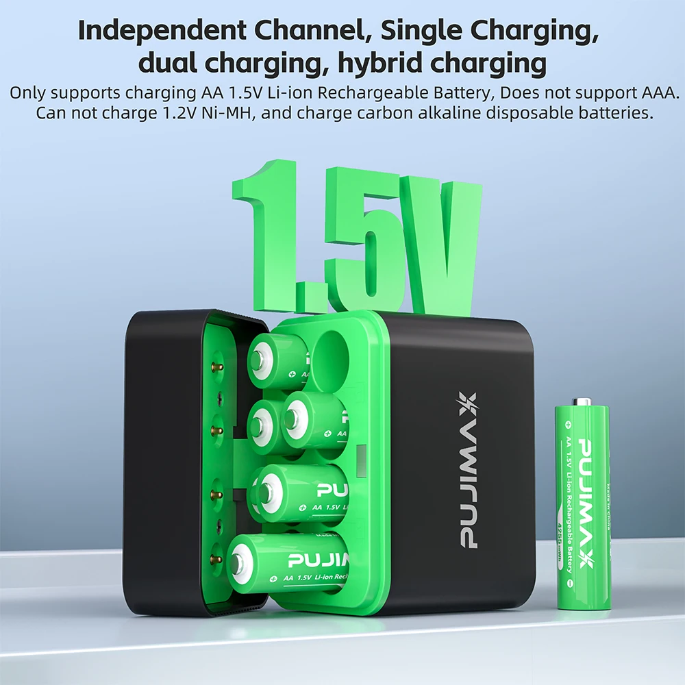 PUJIMAX Wiederaufladbares Lithium-Batterieladegerät 1,5V AA 4255mWh Batterien Hochleistungsbatterie für Maus, Fernbedienung, elektrisches Spielzeug