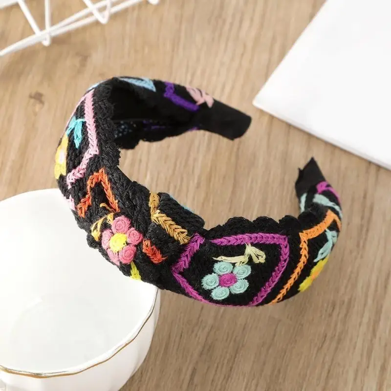 

A52E Versatile Crocheted Hairband Lady Turban Women Head Wrap Hair Accessories Wide Elastic Hairbands Granny-square