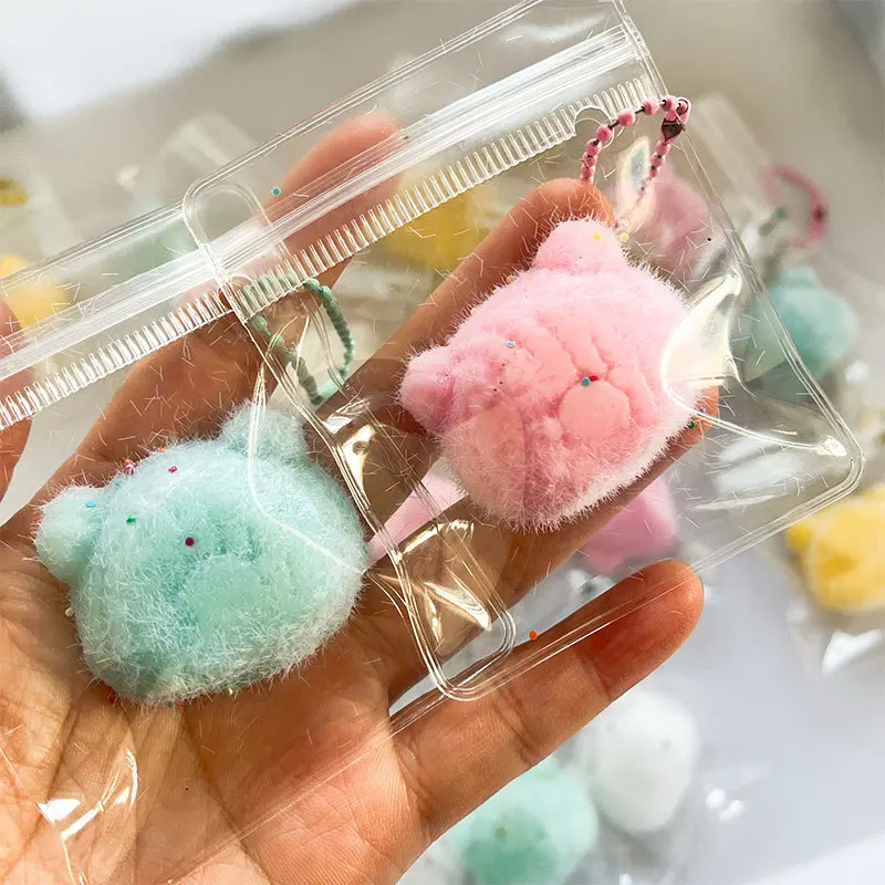 Cute Flocking Bear Head Pinch Fidget Soft Sticky Squeeze Slow Rebound Decompression Cartoon Sugar Bear Squishy Fidget Toys